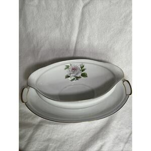 Aichi China Occupied Japan Porcelain Flower/ Rose Design Gold Trim Gravy Boat